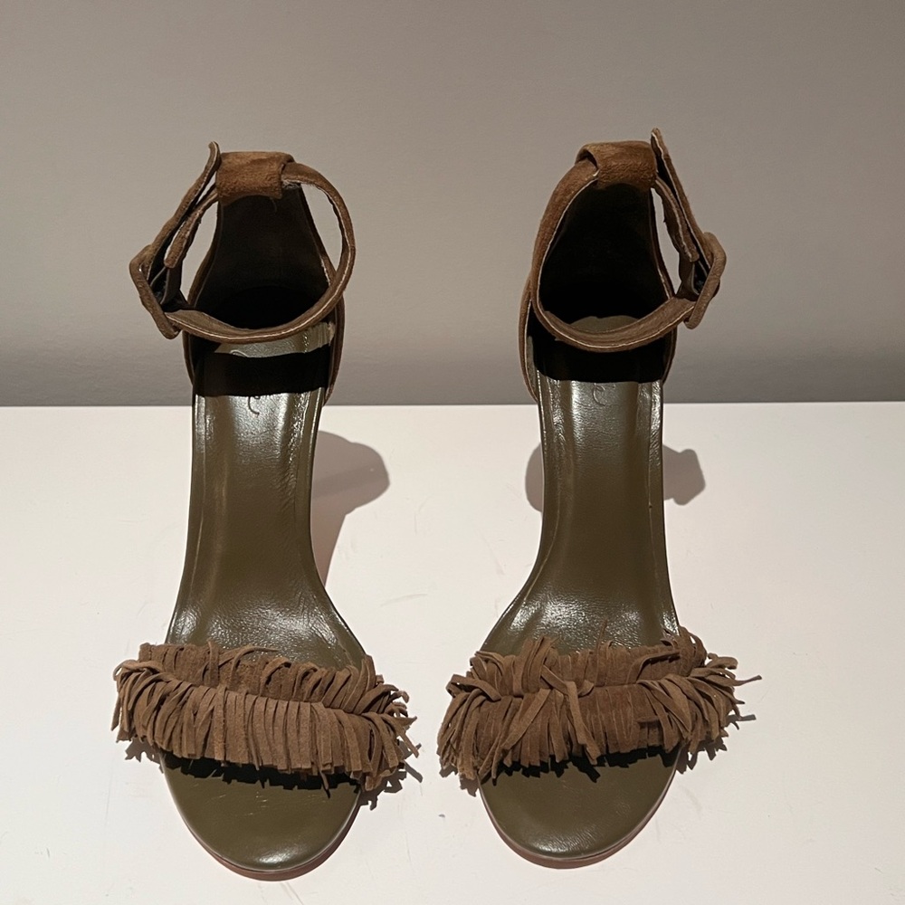 Joie Olive and Brown Fringe Heels